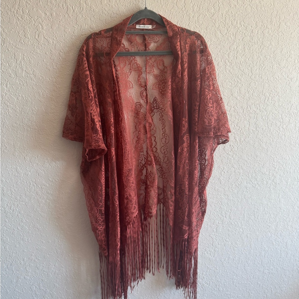 Emerette Rust Lace Kimono with Fringe 🧡✨  - M
